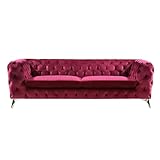 KAWOLA Sofa Chesterfield NARLA 3-Sitzer Couch 3-er, Wohnzimmer Couch, Glamour, Velvet, samt, Design, Couchgarnitur, Sofagarnitur, Velvet, rot