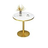 Esstisch, Küchentische, Couchtisch mit Marmoreffekt, runder Bartisch mit goldenem Metallrahmen für Café, Restaurant und Bistro, 60 x 60 x 71 cm (Größe: 60 x 60 x 71 cm, Farbe: Gold)