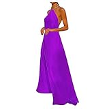 Plus Size Sommer Kleider Damen Sexy Schlank Lange Halskette Neckholder Rückenfreies Wischen Kleid, violett, Small