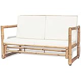 BULANED 2-Sitzer Gartensofa mit Polstern, Lounge Sofa Outdoor, Garten Loungemöbel, Gartensofa, Gartenlounge, Balkon Set Möbel, Bambus