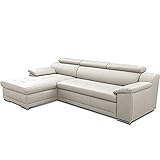 CAVADORE Schlafsofa Aniamo / Ledersofa in L-Form mit Bettfunktion, verstellbaren Kopfstützen und XL-Longchair / 270 x 80 x 165 / Echtleder, Weiß