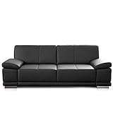 CAVADORE 3-Sitzer Sofa Corianne / Echtledercouch im modernen Design / Mit Armteilverstellung / 217 x 80 x 99 / Echtleder schwarz