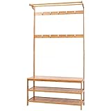 Garderobenständer mit Sitzbank, Garderobenständer, Schuhbank, 4-in-1-Schuhregal in Baumform für den Eingangsbereich, 2-stufiges Lagerregal und 6–10 Haken, einfach zu montieren (Farbe: Khaki,