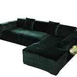 ELYSYSRL Samt Sofabezug Für L-Form Sofa (Muss Kaufen 2 Stücke), Weich Elastische Sofabezug Mit Rutschfestem Schaum, Maschinenwaschbar-Dunkelgrün-3 Sitzer 190-230cm