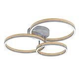 EGLO LED Deckenlampe Cadinaro, dimmbare Deckenleuchte mit 3 Ringen, Wohnzimmer Deckenbeleuchtung, Wohnzimmerlampe aus Metall in Beton-Optik und Holz, warmweiß