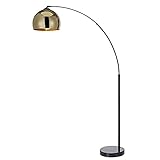 Teamson Home Arquer Gewölbt Gebogen LED-Stehlampe mit Glockenschirm und Marmorsockel, Moderne Beleuchtung in Gold für Wohnzimmer, Schlafzimmer oder Esszimmer