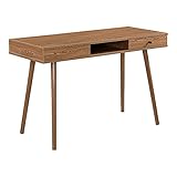 [en.casa] Schreibtisch Habo mit Ablage und Schublade 115x48x74cm Bürotisch Computertisch Metallgestell Dunkler Holzton