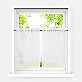 HeichkelL Scheibengardinen 2er Set Bistrogardine Voile Transparent Paarig Kurzstores Einfarbige Fensterschals Küche Vorhang Weiß BxH 66x92 cm*2