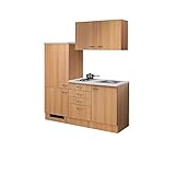 ALIDAM KüChenunterschrank Singleküche Mit Kühlschrank Spüle Kochplatte Miniküche Küchenzeile 160 cm Buche KüChenblock