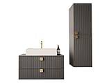 Mirjan24 Badezimmer Badmöbel Set Grentis III mit Waschbecken und Siphon, Unterschrank Hochschrank Waschtisch Hängeschrank Waschtischunterschrank (Grau)