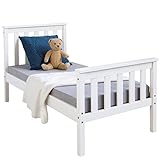 Homestyle4u 1417, Kinderbett 70x140 cm Weiß mit Lattenrost Kinderzimmer Juniorbett 140x70 Einzelbett Holz