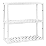 SONGMICS Badregal, Badezimmerregal, Bambus-Regal, Pflanzenregal mit 3 verstellbaren Ablagen, Wandmontage, freistehend, für Wohnzimmer, Flur, Küche, 60 x 15 x 54 cm, weiß BCB13W