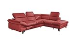 Mivano Ecksofa Driver mit Schlaffunktion und Stauraum / Ledersofa in L-Form mit Ottomane rechts / Inkl. verstellbare Kopfstützen / 266 x 73 x 214 / Kunstleder rot