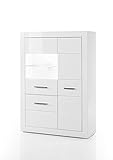 Newfurn Vitrine Vitrinenschrank Modern Holzvitrine II 100x142x 35 cm (BxHxT) II [Hanna.Two] in Weiß/Weiß Hochglanz Wohnzimmer Schlafzimmer Esszimmer Flur Diele