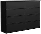 meble masztalerz Kommode Schwarz mit 8 Schubladen 120 cm, Sideboard Wohnzimmer, Kommode Schlafzimmer H: 101,5 cm, B: 120 cm, T: 39 cm, Kommode mit Schubladen, Schubladenschrank