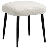 HOMCOM Fußhocker Sitzhocker Quadratischer Schminkhocker Fußstütze mit Kaschmir-Optik, Stahlbeine, für Wohnzimmer, Schlafzimmer, Creme, 42 x 42 x 47 cm