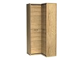 Mirjan24 Eckkleiderschrank Berspe BP14 mit Kleiderstange und Fächer, Garderobenschrank, L-Form Schrank, Drehtürenschrank, Eckschrank für Diele & Flur, Kleiderschrank (Hikora Natur)
