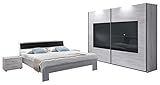 Wimex Schlafzimmer Set mit Bett, Nachttisch/ Nachtschrank 2-er Set, Kleiderschrank/ Schwebetürenschrank Istrien, Liegefläche 160 x 200 cm, Weißeiche/ Absetzung Glas Grau