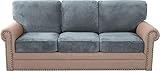 FASCINATDECO Samt Sofabezug Stretch Sofa Überwürfe (2 Rückenlehnenbezug Plus 2 Sitzkissenbezug), rutschfest Couchbezug Luxus Plüsch Sofa überzug Waschbar Sofaschutz Sofahusse (Steinblau,3-Sitzer)