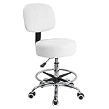 KKTONER Rollhocker Arbeitshocker mit Rückenlehne Höhenverstellbarer 53-68cm Salon Hocker PU Leder Weiß