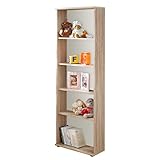 ADGO Dino 08 Kinder- / Jugendzimmer Bücherregal mit 4 Fachböden Maße 59 cm x 175 cm x 25 cm Schrank für Bücher, Ornamente und Gadgets Korpus Sonoma Eiche Weiß Rückwand