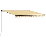Einziehbare Markise Handbetrieben, BULANED Sichtschutz Balkon, Balkon Markise, Seitenmarkise, Klemmmarkise, Sonnenvorhang, Balkonmarkisen, 400×300 cm Gelb und Weiß