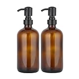 GAPPO Seifenspender Glas 2 Stück, Braunglas Seifenspender Dusche Pumpspender, Shampoo Duschgel Spender mit Schwarzer Edelstahlpumpe, Pumpflasche 500ml