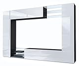 Vladon Wohnwand Mirage, Anbauwand mit Rückwand mit 2 Türen, 2 Klappen und 6 offenen Glasablagen, Schwarz matt/Weiß Hochglanz (262 x 183 x 39 cm)