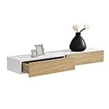 [en.casa] 2er Set Wandregal mit Schublade Weiß/Holz Hängeregal Wand Regal Schrank Tisch Nachtschrank Kommode Wandboard Wandschublade