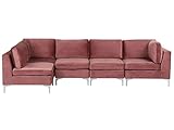 Beliani Modulares 5-Sitzer Ecksofa Samtstoff Rosa rechtsseitig Metallbeine Modern Evja