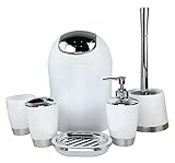 GMMH 6tlg BADSET Badezimmer ZUBEHÖR Set SEIFENSPENDER Halter WC BÜRSTE BADGARNITUR (weiß)