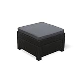 Keter Provence Hocker Premium Panama anthrazit mit Kissen anthrazit - extrem Bequemer Outdoor Hocker aus Rattan - Set Erweiterung zu Loungemöbel