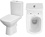 VBChome Keramik Stand WC Toilette Komplett Set Keramik WC- Sitz aus Duroplast mit Absenkautomatik SoftClose-Funktion für waagerechten Abgang Wasseranschluss Spülrandlos Modern