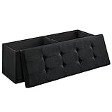 SONGMICS Sitzbank mit Stauraum, Sitztruhe, Aufbewahrungsbox, faltbar, max. statische Belastbarkeit 300 kg, mit Trenngitter, 120 Liter, 38 x 110 x 38 cm, Leinenimitat, schwarz LSF077B01