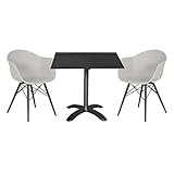 acamp Garten-Möbel Set wetterfest | Perfekt für Esszimmer, Balkon & Garten | 2 New York Schalensessel in Grau | Acaplan 80x80cm Garten-Tisch abklappbar | Esszimmer Stühle skandinavisch & modern