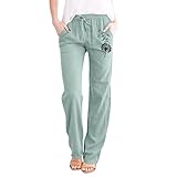 Risaho Damen Sommerhose Weites Bein Hose Elegant Trainingshose Strandhose Mit Tunnelzug Atmungsaktive
