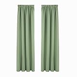 FLOWEROOM Blickdichte Gardinen Verdunkelungsvorhang - Lichtundurchlässige Vorhang mit Kräuselband für Schlafzimmer Geräuschreduzierung Nilgrün 245x140cm(HxB), 2er Set