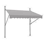 UISEBRT Klemmmarkise 250cm breit - Balkonmarkise mit kurbel ohne Bohren Verstellbar, UV-Schutz, Sonnenschutz, Wetterfest, Hellgrau (2,50 x 1,20 m,Hellgrau)