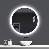 CATANK Wandmontierter LED-Badezimmerspiegel, weißes Licht/warmes Licht optional, runder Spiegel, Kosmetikspiegel mit Hintergrundbeleuchtung, Wandschalter/Spiegelschalter optional (Farbe: