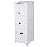 WOLTU BZS07ws Badschrank Kommode Sideboard Medizinschrank Schubladenkommode Highboard Schrank Beistellschrank Schubladenschrank Anrichte Mehrzweckschrank mit 4 Schubladen