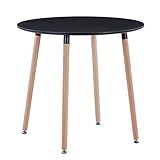 BenyLed Runder Esstisch mit MDF-Platte, Küchentisch, moderner Freizeittisch mit Holzbeinen, Couchtisch für Küche, Esszimmer & Wohnzimmer (Schwarz, 80 * 80 * 75cm)