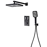 Ksunun Unterputz Duscharmatur Komplettset, Duschsystem Schwarz Mit LCD-Temperaturanzeige, Duschamaturenset Regendusche, Duschset Mit Duschkopf Regendusche Und Handbrause, Dusche Regendusche Set