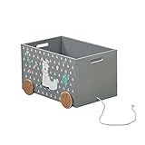 Kesper | Spielzeugkiste mit Rollen, Material: Faserplatte, Maße: B: 50 x H: 35 x T: 30 cm, Farbe: Alpaka/Grau | 17704 13