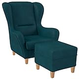 Supellex Ohrensessel »Sofia«, Design Kunstleder Milano, Ozeanblau, blau (Design-Nr.: 5140), wahlweise mit Hocker (ohne Hocker)