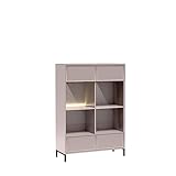 Cool24 LINKaSTYLE Vitrinenschrank 150x104x40cm - Modern Wohnzimmer Möbel - Vitrine für Schlafzimmer und Wohnzimmer - Glasvitrine - Vitrine Glas - Hochschrank - Cashmere