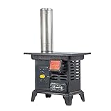 YYUINU Energiesparender, Vergaster Gusseisen-Holzherd, Holzherd Zum Rauchfreien Kochen, Manuelle Feuerregulierung, Integrierter Backofen, Warmwasserspeicher Aus Edelstahl,M-B