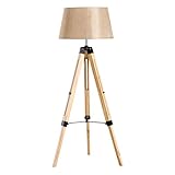 HOMCOM Stehlampe Stehleuchte Standleuchte höhenverstellbar E27, Kiefer+Polyester, 65x65x99-143cm (Beige)