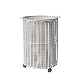Wäschekorb, minimalistischer großer runder Metall-Wäschekorb mit abnehmbarer und waschbarer Tasche, robuster Wäschekorb, Kleiderkörbe for Wäsche, Schlafzimmer, Handtücher, Spielzeug ( Grey : White )