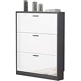 Schuhregale, Schuhschrank für Eingangstür, Schuhschrank, ultradünn, Schuh-Organizer, große Kapazität, schmales Schuhregal, Eingangsschrank für Balkon, Wohnzimmer (Grau + Weiß, 80 x 24 x 105 cm)