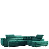 MKS Meble Ecksofa Wohnzimmer - Wohnlandschaft - L-Form Couch mit Schlaffunktion - Bettsofa - Wohnzimmer L Couch - Polstersofa mit Bettkasten - Gustaw Dunkelgrün
